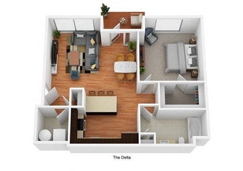 Floor plan for 1 bed, 1 bath, 735 sqft
